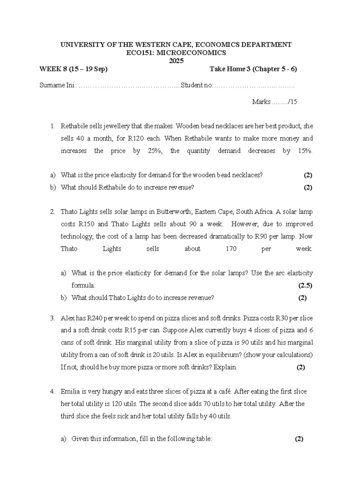 ECO151: Microeconomics 2025 Take Home Tutorial 3 (Wk 8) - Studocu