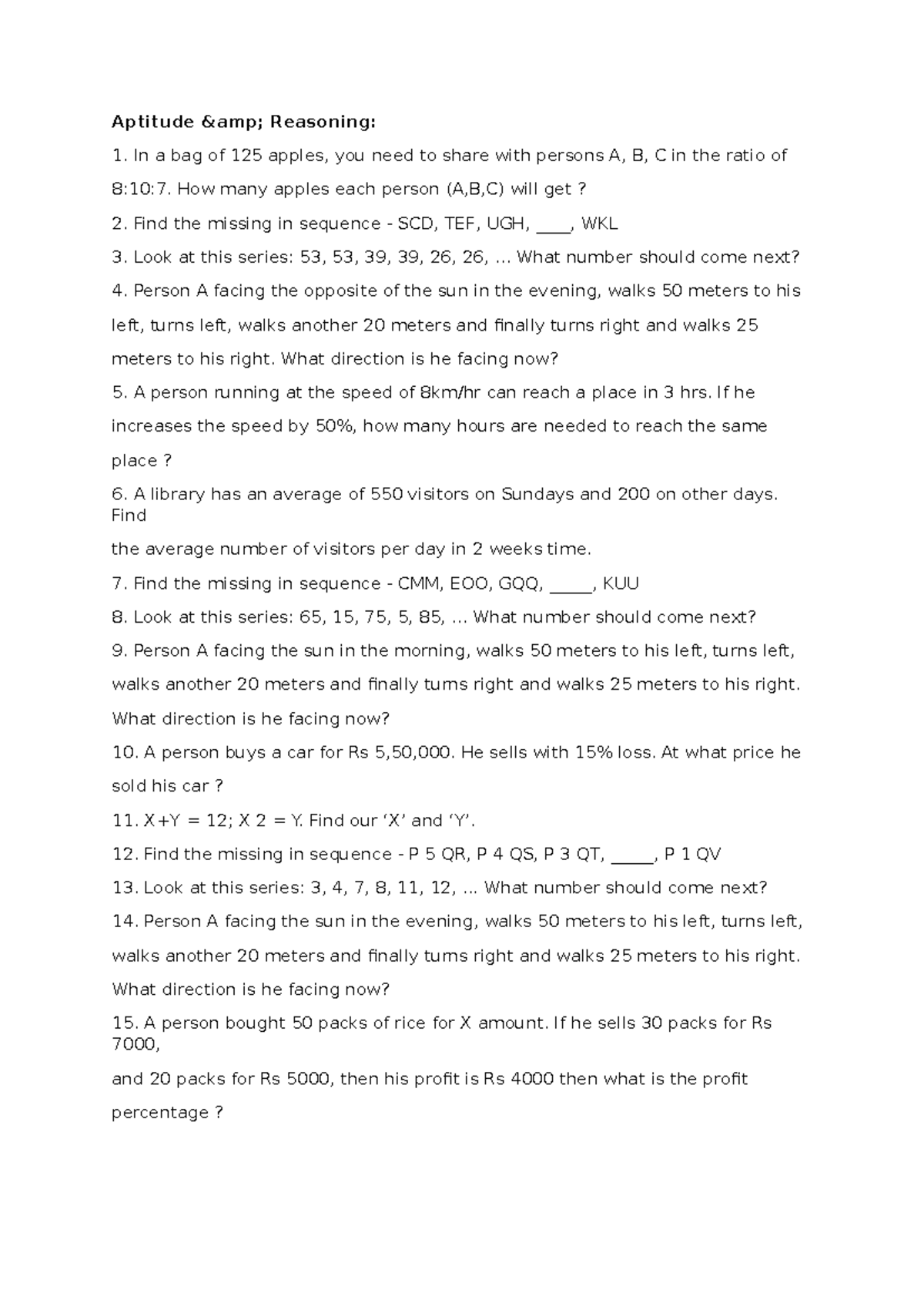 Aptitude Reasoning Sample Questions and Solutions - Studocu