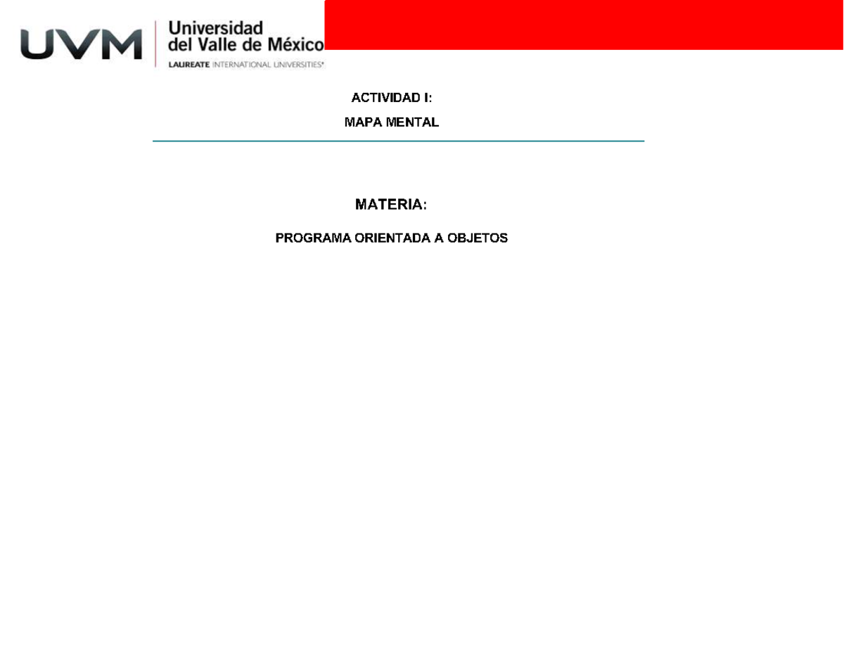 Actividad 1: Mapa Mental sobre Programación Orientada a Objetos - Studocu