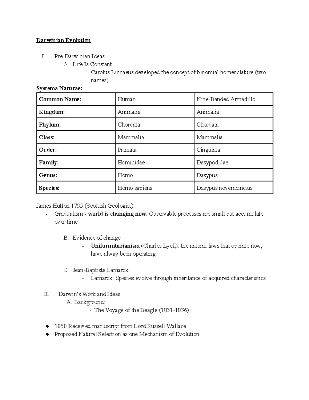Bio I Topic 19 Darwinian Evolution - Darwinian Evolution I. Pre