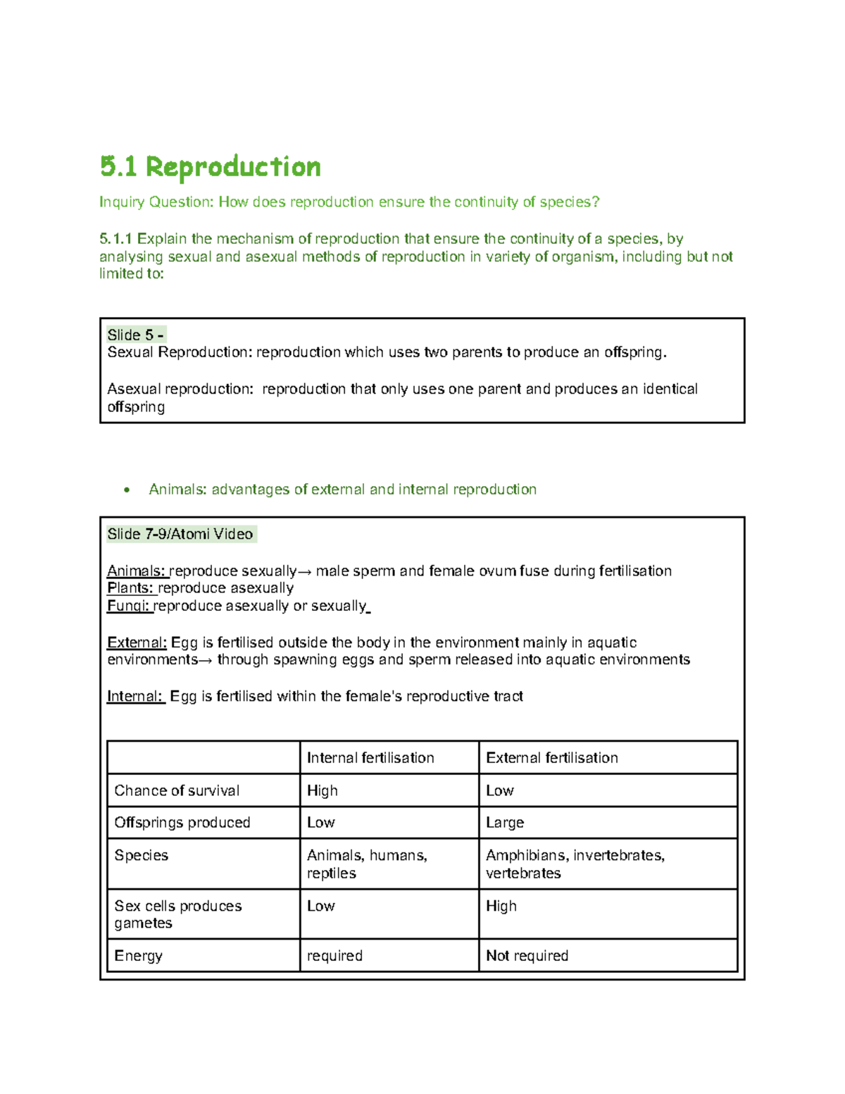 Bio M5 - Bio mod 5 notes - 5 Reproduction Inquiry Question: How does ...