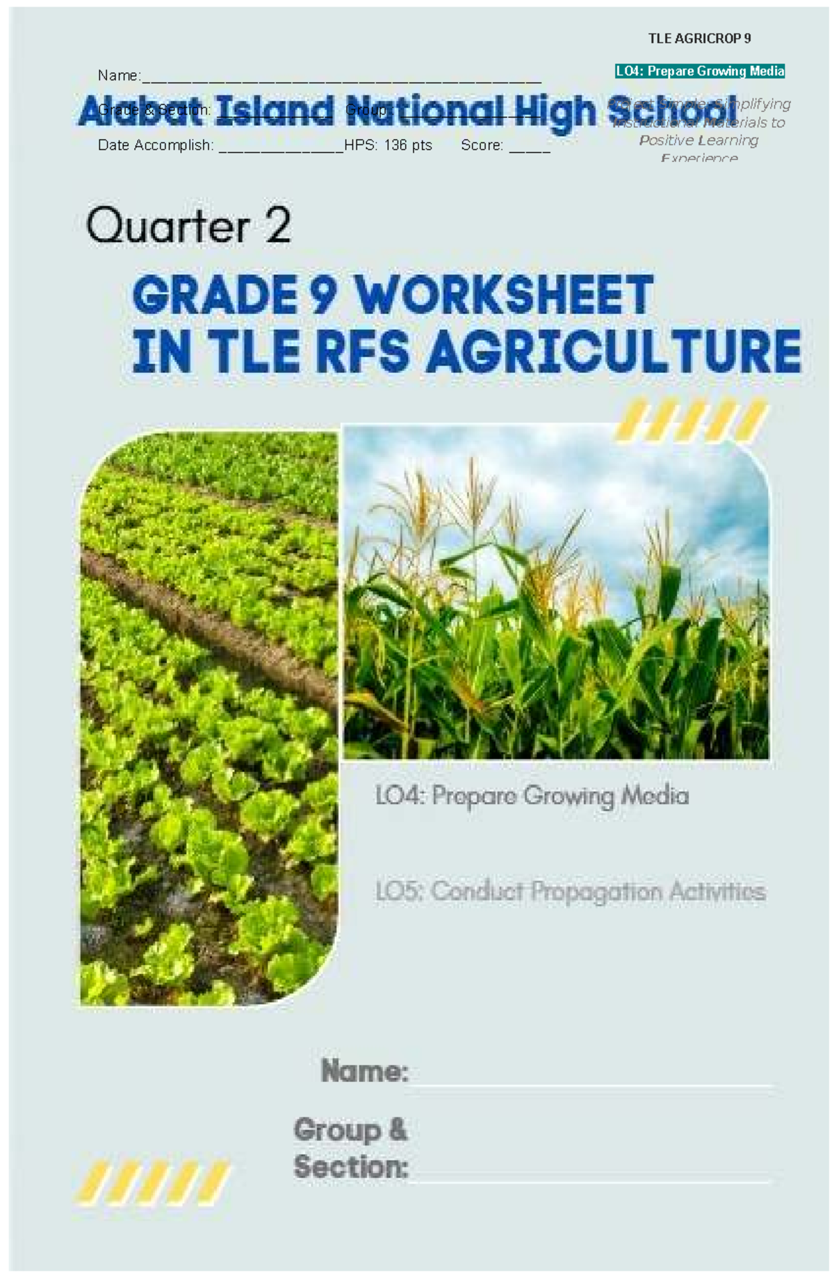 TLE AGRICROP 9 LO4: Growing Media Preparation Activity Worksheet - Studocu