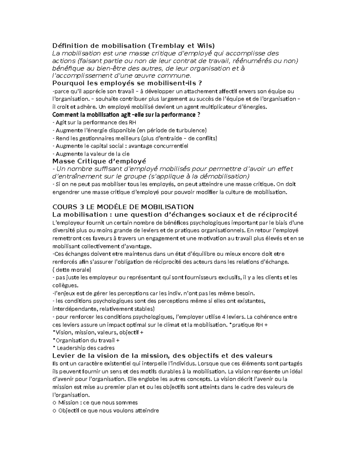 Définition de la Mobilisation et son Impact sur la Performance (COURS 3 ...