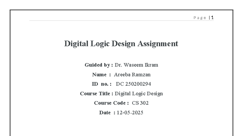 CS 302 Digital Logic Design Assignment: Boolean Function Simplification ...