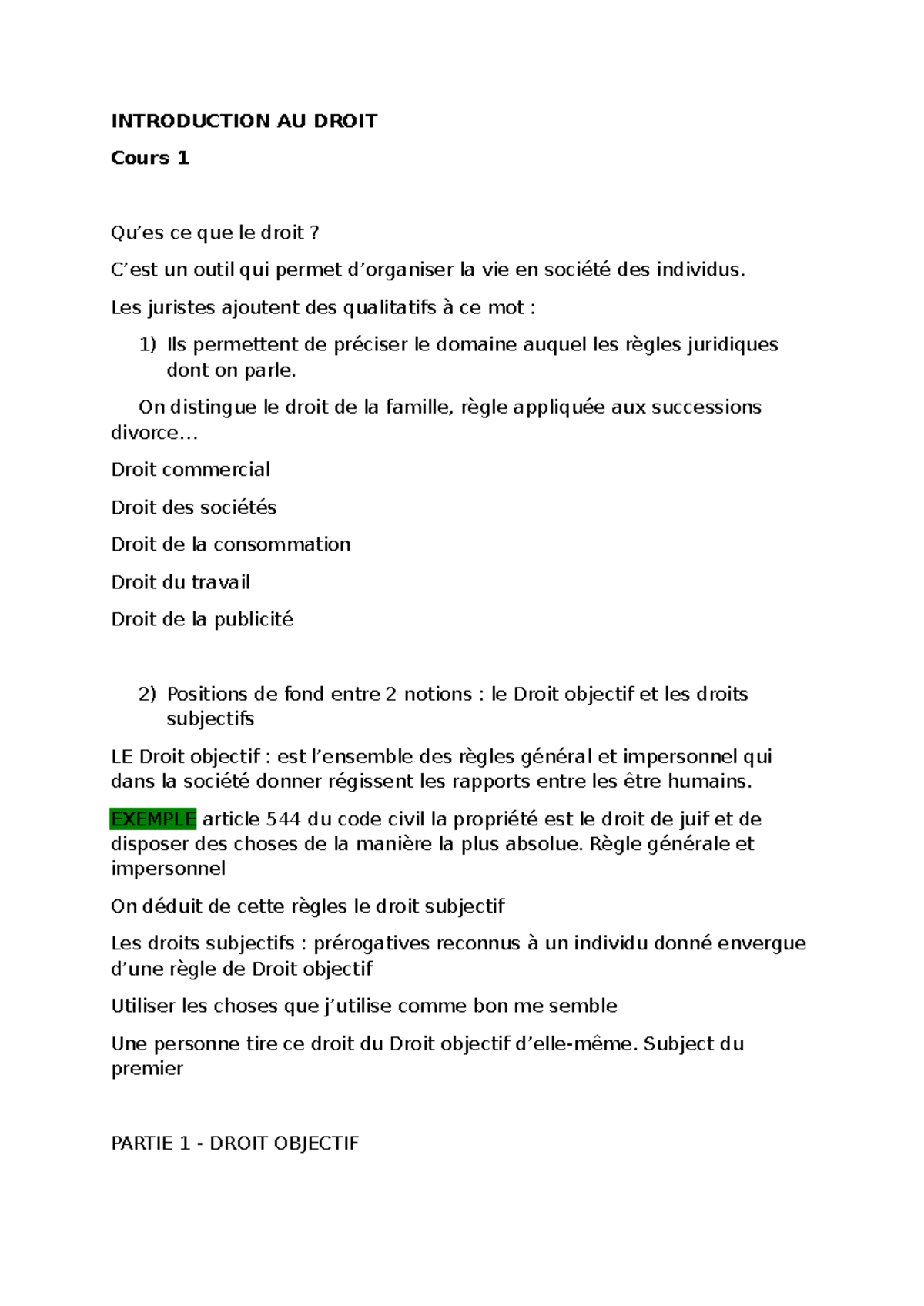 Droit 101: Introduction au Droit - Chapitre 1 - Studocu
