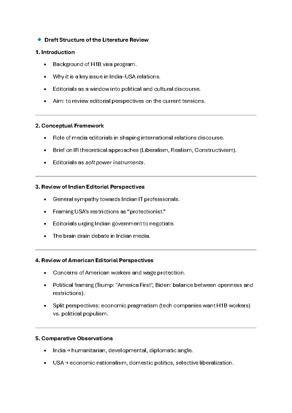 H1B Visa Program: Literature Review Structure Draft - Studocu