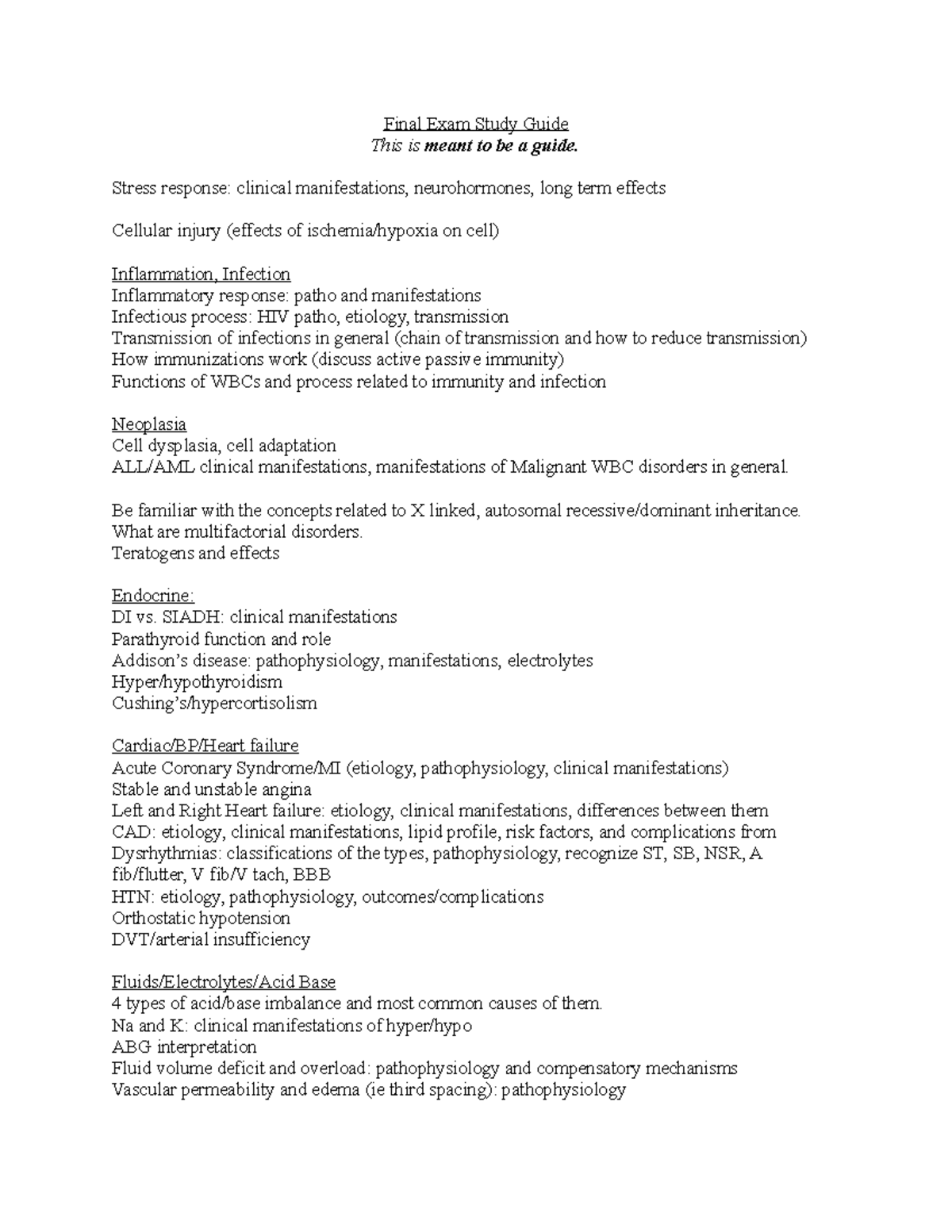 NUR 305 Final Exam Study Guide: Key Concepts and Clinical ...