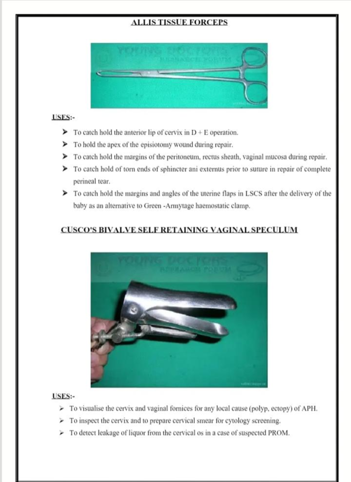 Instruments in Obstetrics and Gynecology: Uses and Applications - Studocu
