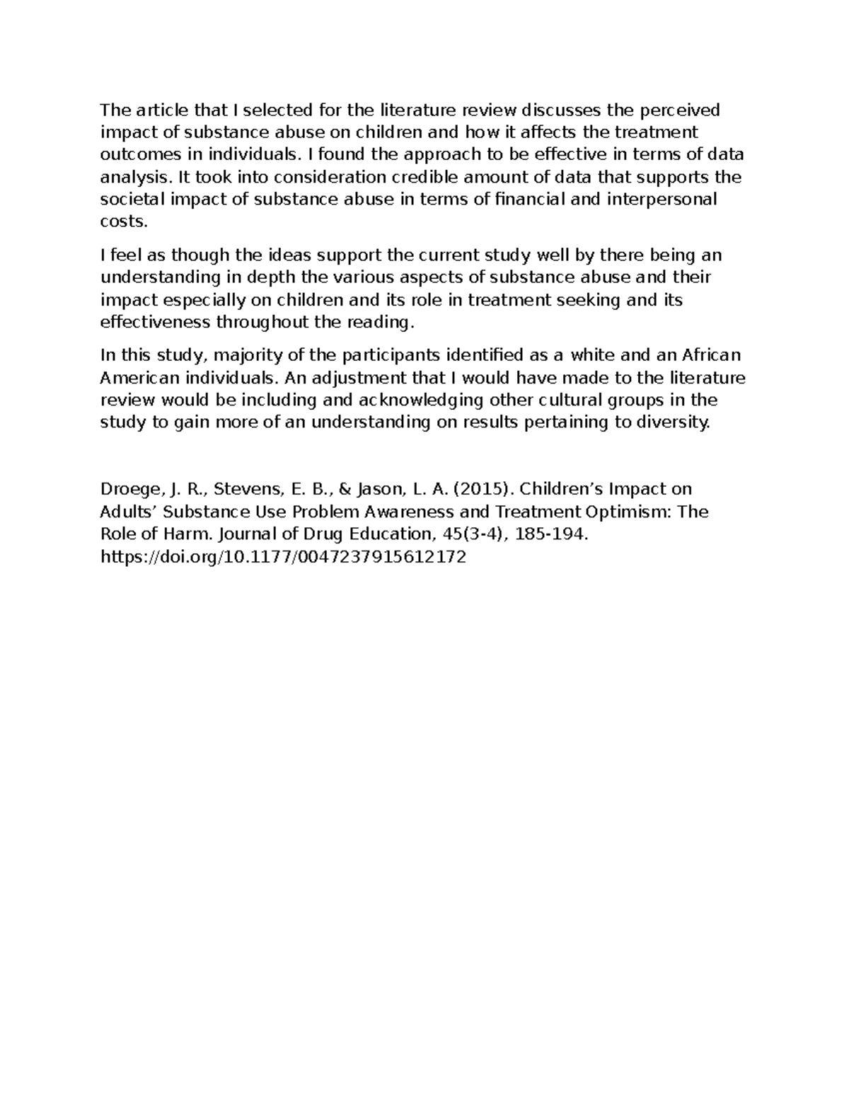 Discussion 3: Impact of Substance Abuse on Children and Treatment ...