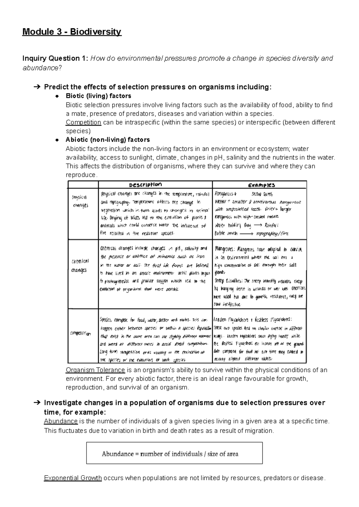 Module 3, 4, 1, 2 Bio Summary Notes: Biodiversity, Evolution & Cell ...