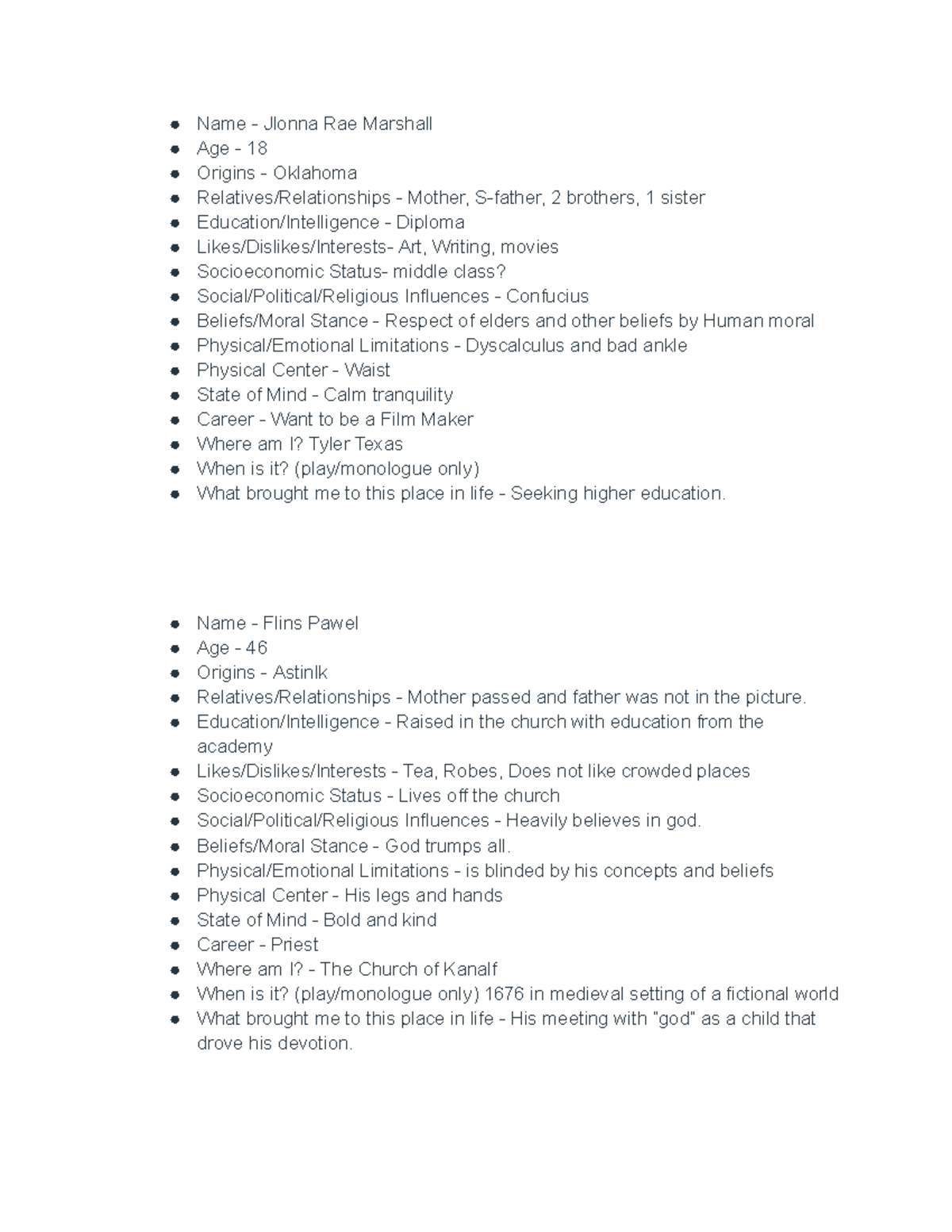 Character Profiles for a Play: Backgrounds & Influences Study - Studocu