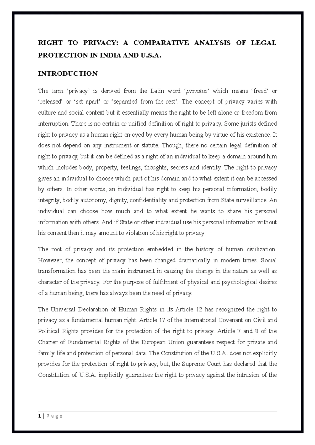 Topic 5 - done - right to privacy - Topic five: privacy and data ...