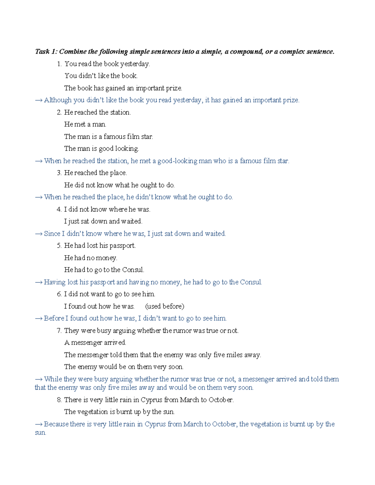 Week 4 Tasks: Combining Simple, Compound, and Complex Sentences - Studocu