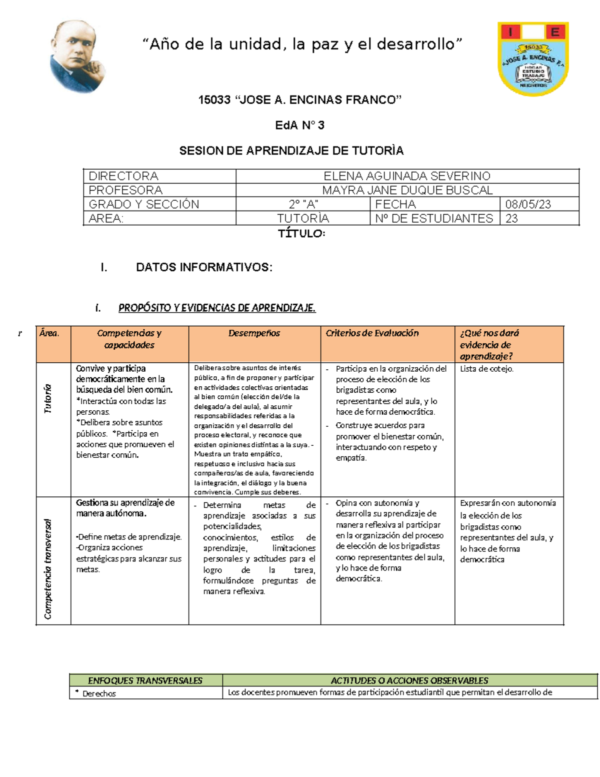 Sesión de Tutoría 15033 A: Elección de Brigadistas y Bien Común - Studocu