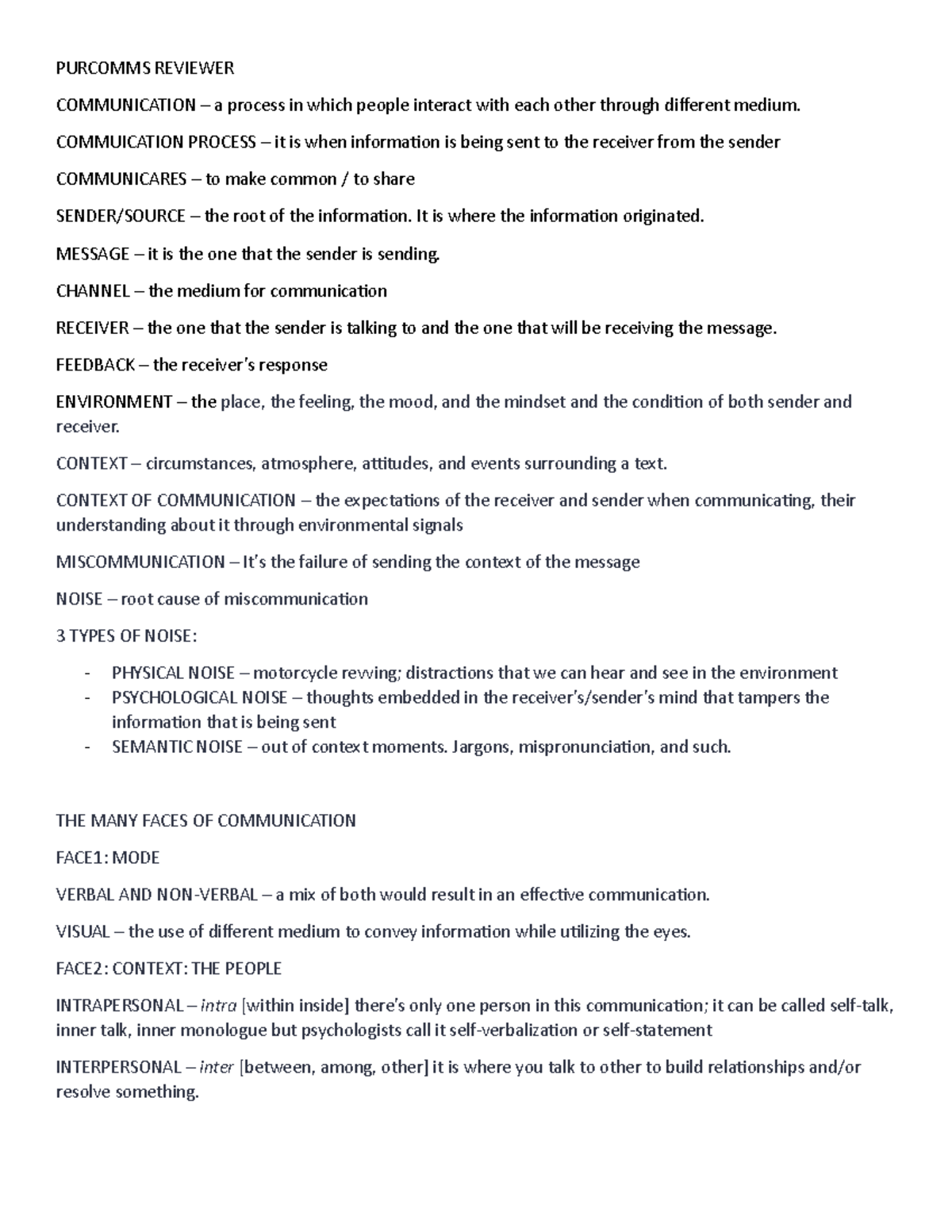 PURCOMMS 101: Comprehensive Review of Communication Concepts - Studocu
