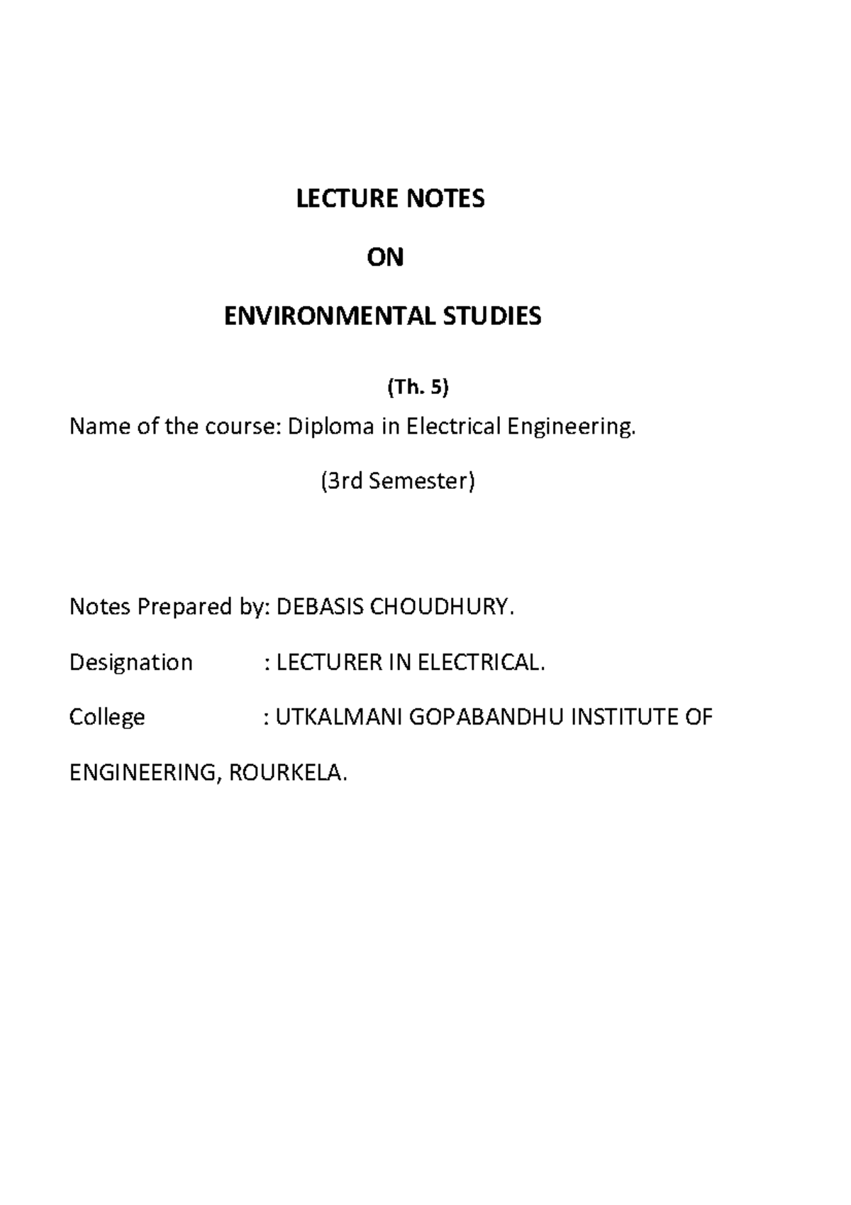 GE6351 LECTURE NOTES ON ENVIRONMENTAL SCIENCE AND ENGINEERING - Studocu