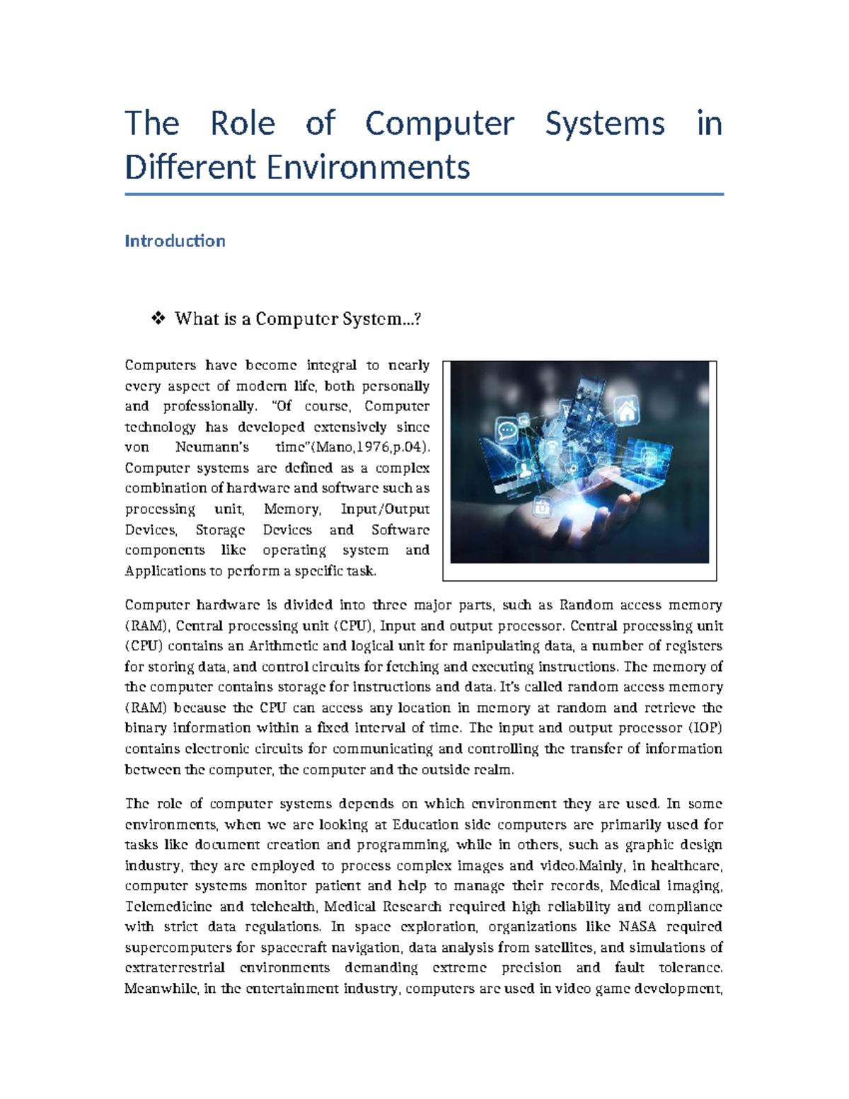 Role of Computer Systems in Various Environments: A Comprehensive Study ...