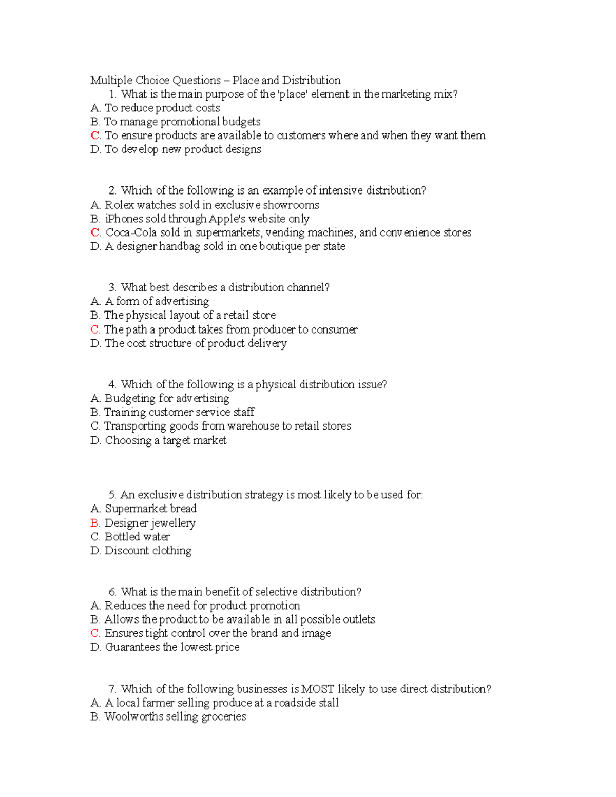 05b Place Distribution MCQs: Understanding Marketing Mix Strategies ...