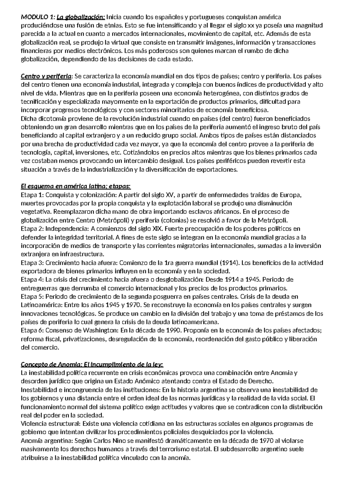 Modulo 1: La Globalización y su Impacto en la Economía Mundial - Studocu