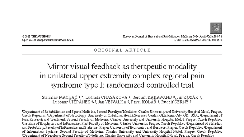 Mirror visual feedback as therapeutic modality in unilateral upper ...