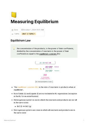 Chemical Equilibrium Notes - Unit 3: Topic 1 Overview - Studocu