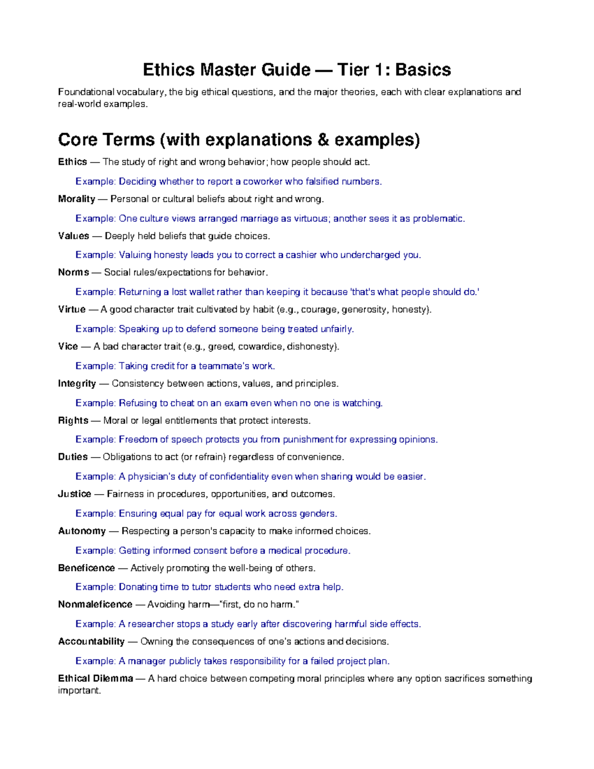 Ethics 101: Master Guide Tier 1 - Core Concepts & Key Terms - Studocu