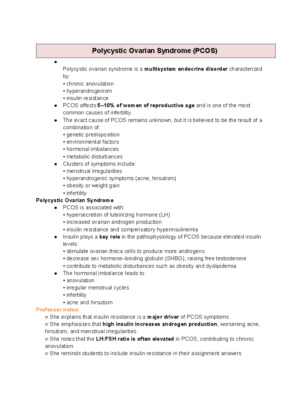 NU621 Week 3 Lecture Notes: PCOS, Thyroid, and Parathyroid Disorders ...