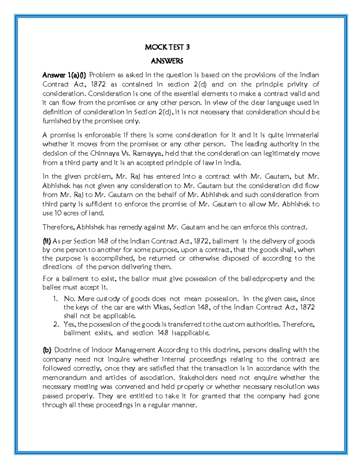 MTP 3 Final Exam Answers: Indian Contract & Partnership Law - Studocu