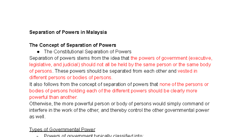 Constitutional Law (Consti III) Notes: Chapter 8 - Separation of Powers ...