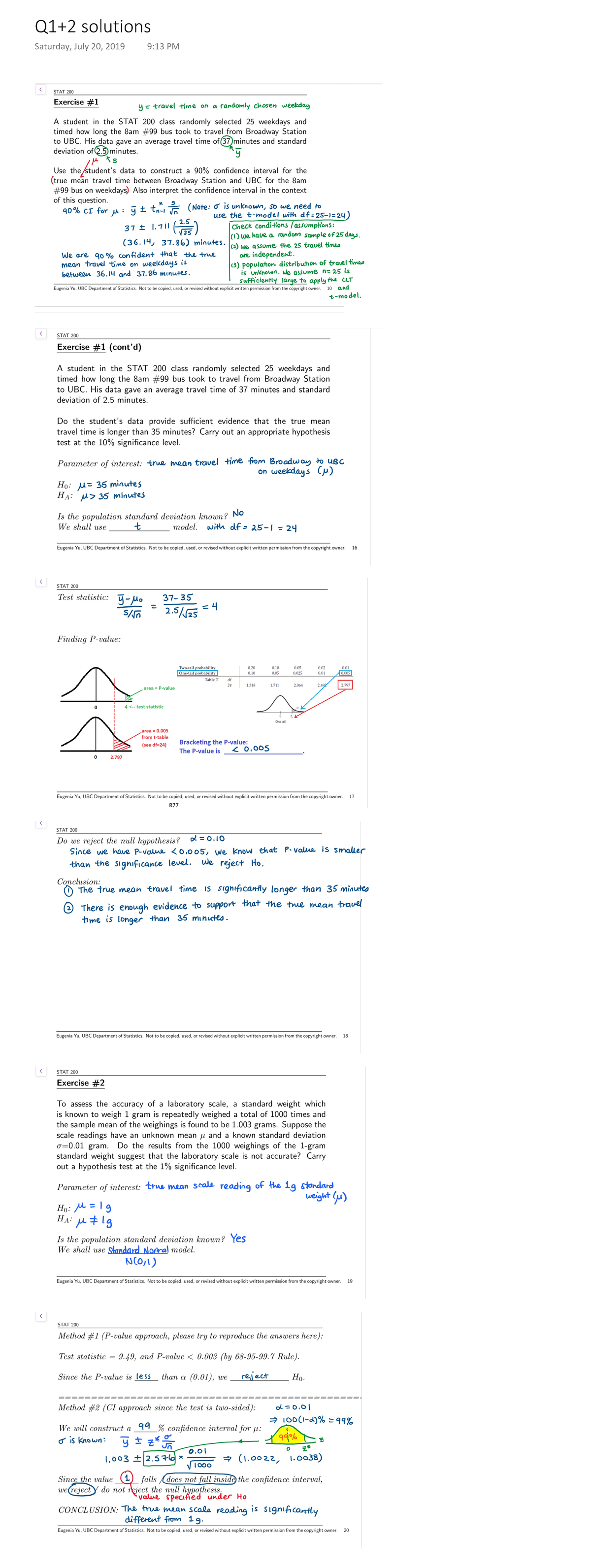 STAT 200 Final Exam Solutions: Confidence Intervals & Hypothesis Tests ...