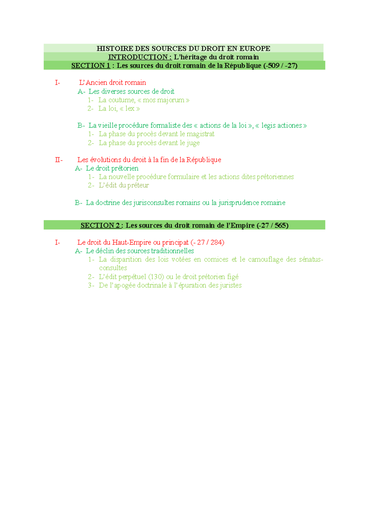 HISTOIRE DES SOURCES DU DROIT EN EUROPE - Introduction et Sections 1 et ...