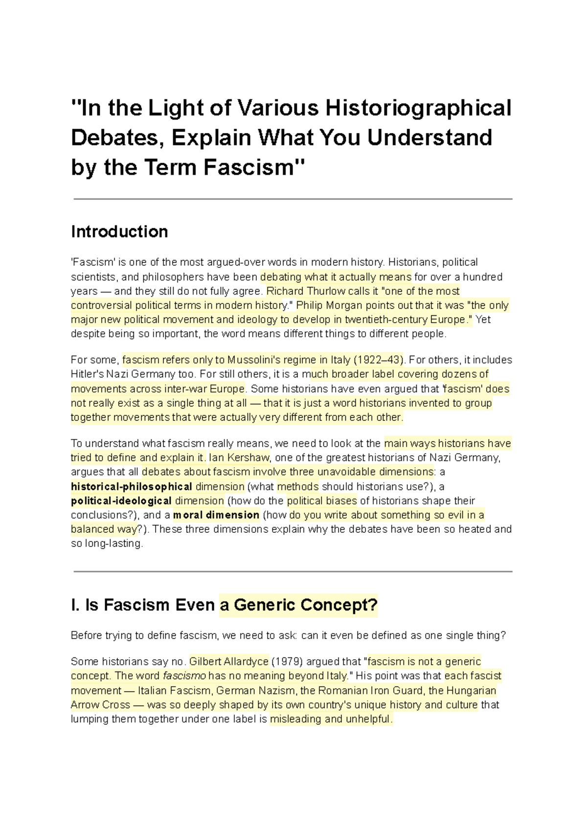 Understanding Fascism: A Historiographical Analysis (HIST 101) - Studocu