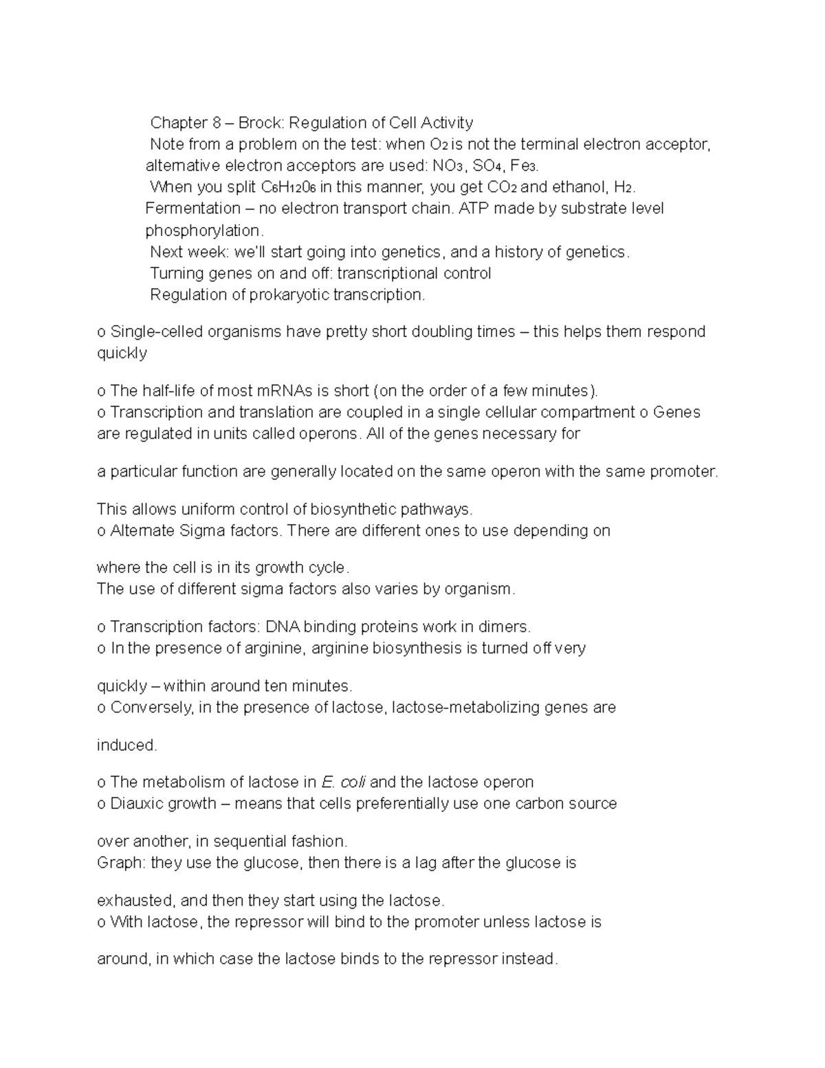 Micro Bio Chapter 8 Notes: Regulation of Cell Activity - Studocu