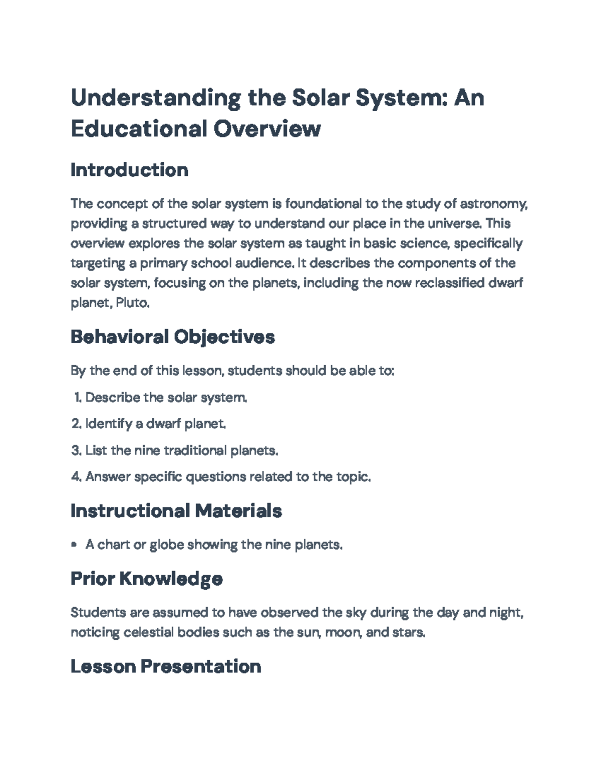 Understanding the Solar System: A Primary School Overview ...