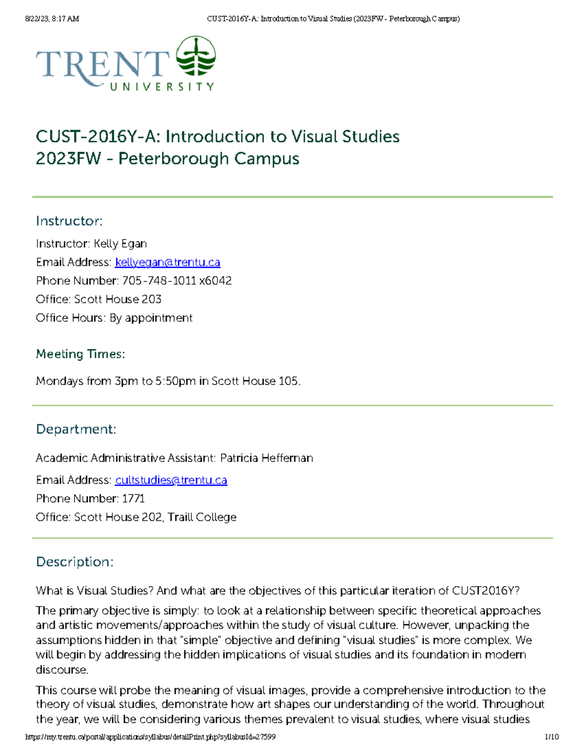CUST-2016 Y-A Introduction to Visual Studies (2023FW - Peterborough ...