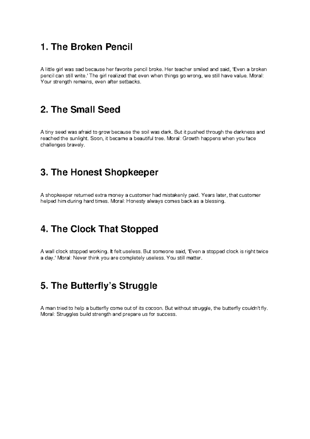Inspiring Short Stories: Life Lessons and Morals - Studocu