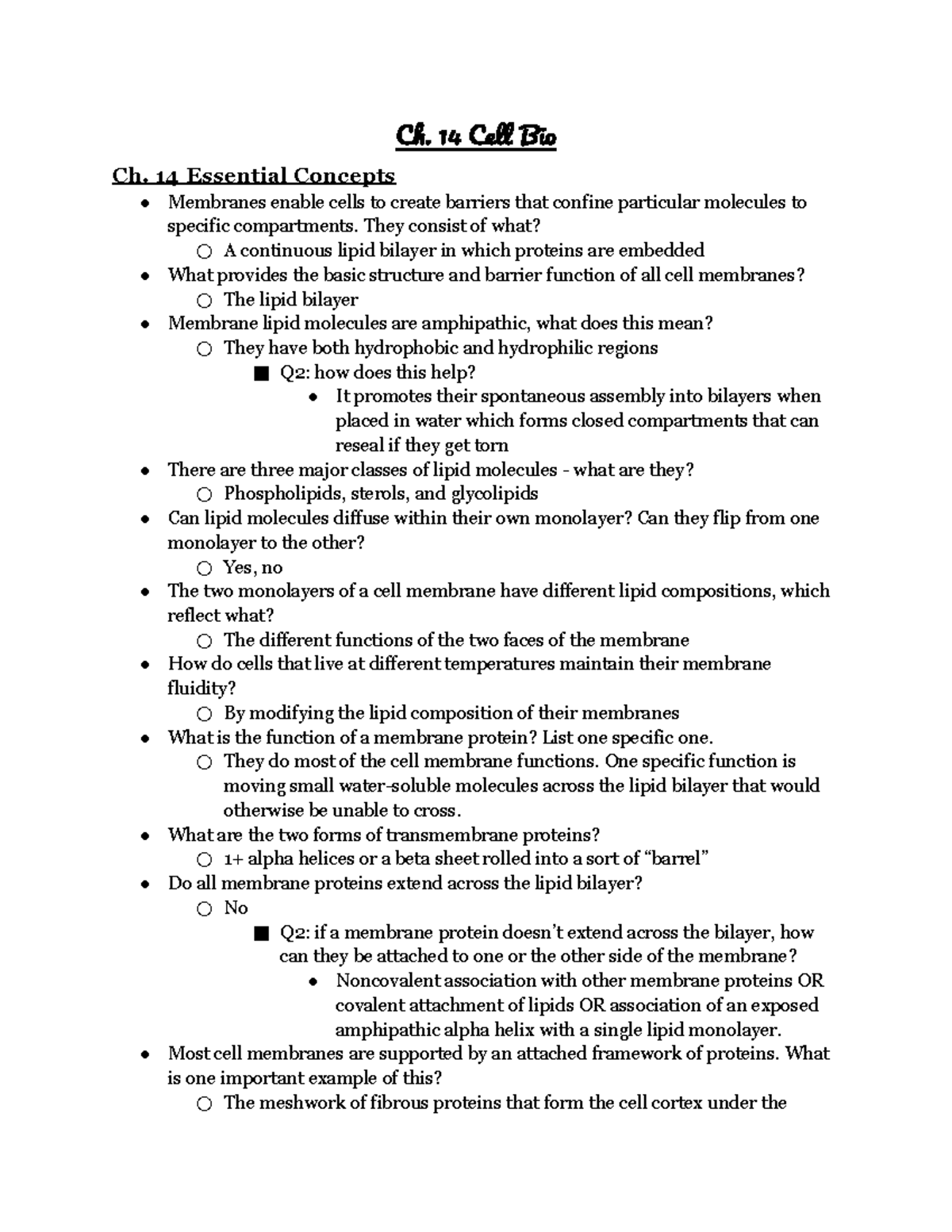 Chapter 14 Cell Bio - Study tool for Exam 2 - Ch. 14 Cell Bio Ch. 14 ...