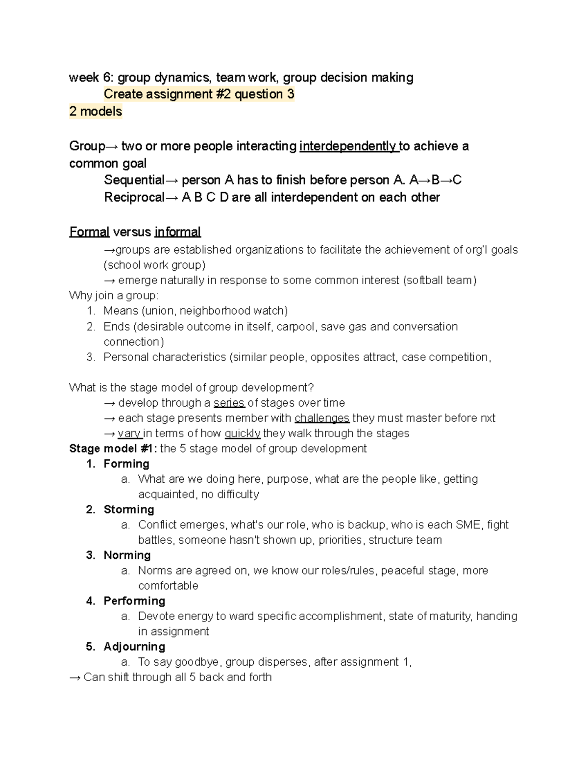 Week 6: Group Dynamics & Decision Making (POST Midterm) - Studocu