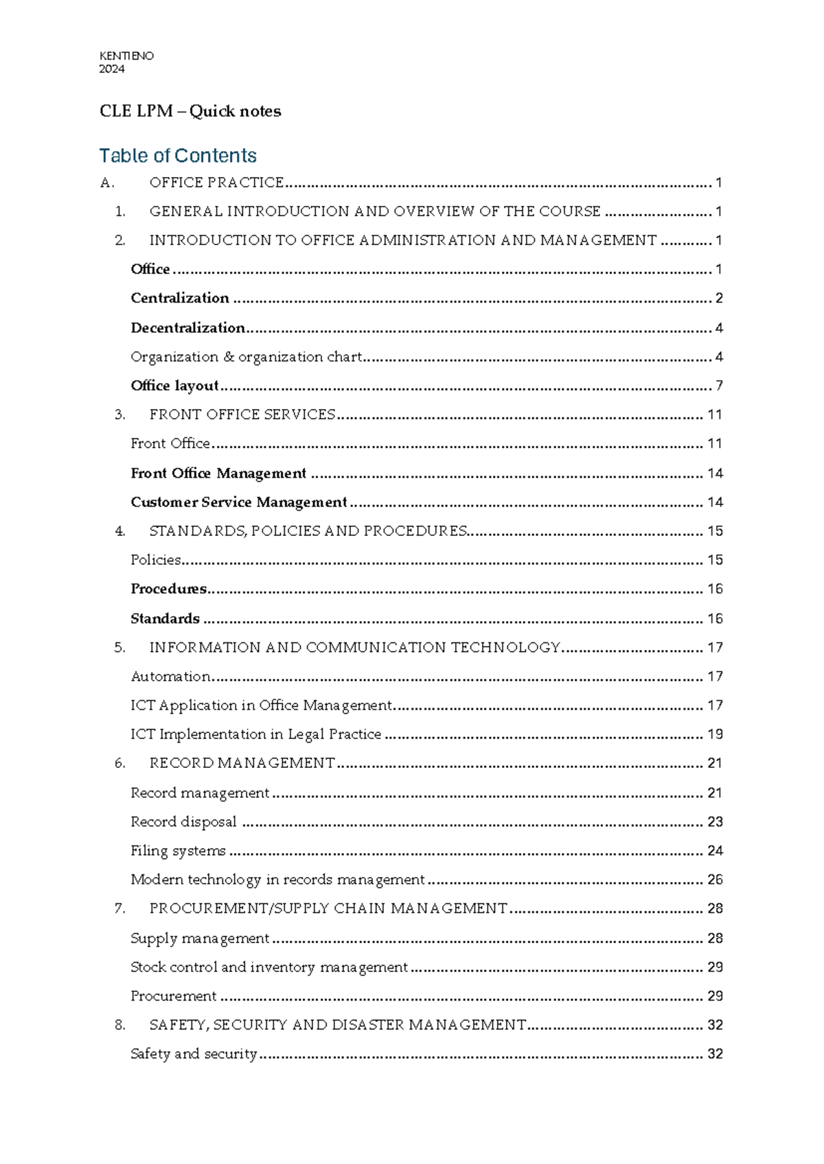 KENTIENO 2024 CLE LPM Quick Notes: Office Management & HR Practices ...