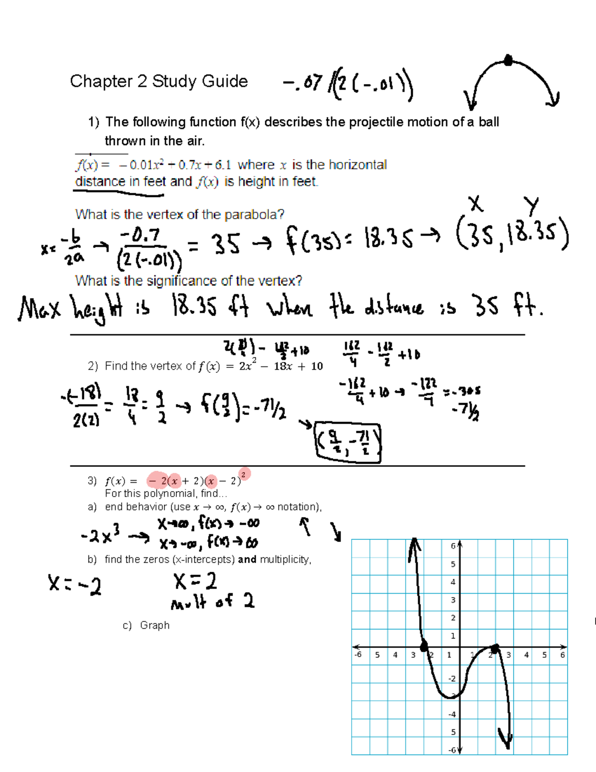 Chapter 2 Study Guide: Polynomial Functions and Graphing Techniques ...