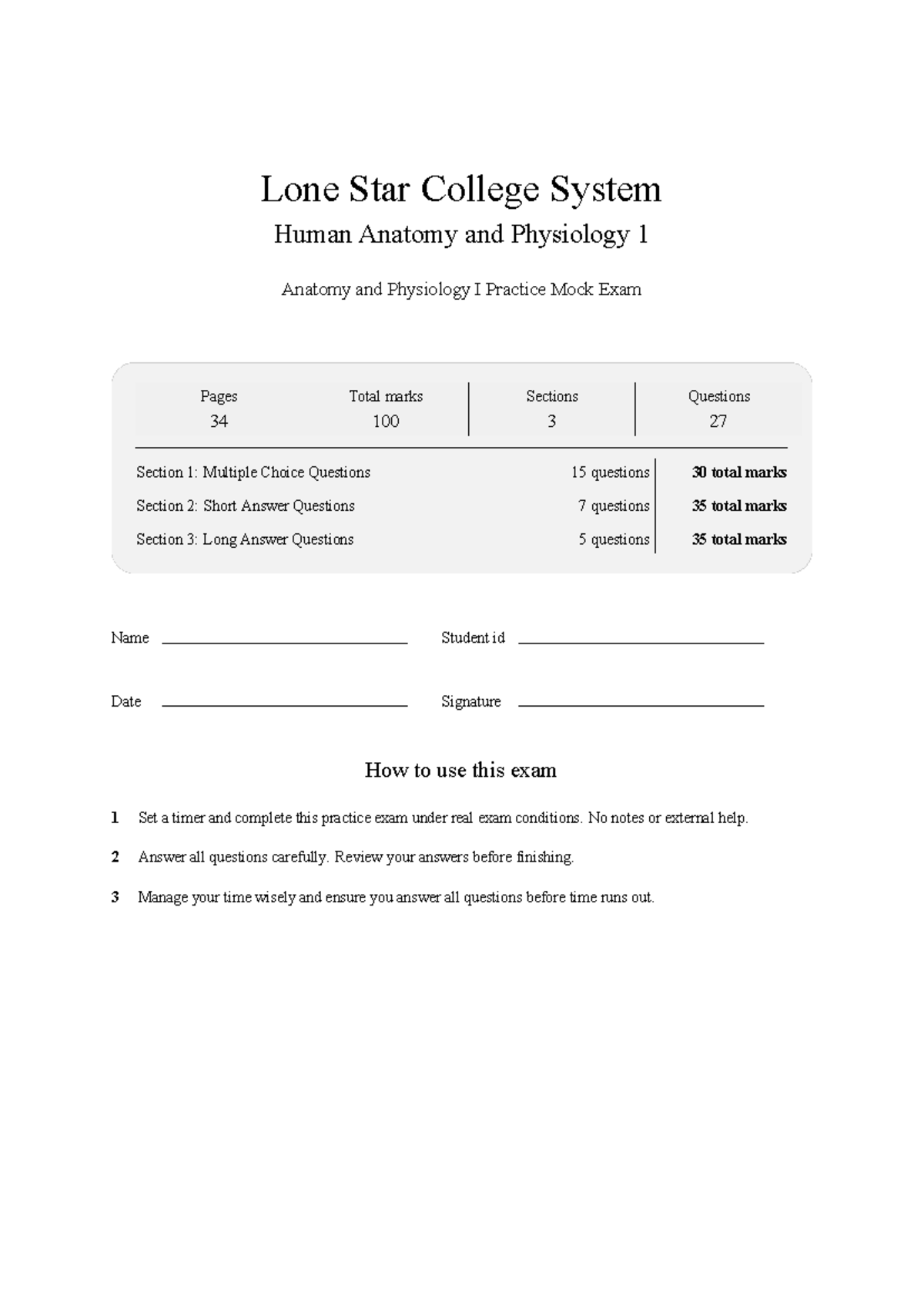 BIOL 2401 Human Anatomy and Physiology I Mock Exam Study Notes 2026 ...