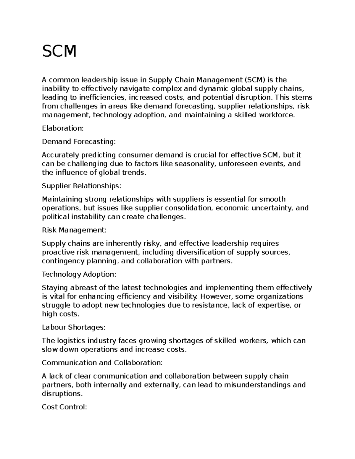 SCM - Leadership Challenges in Global Supply Chain Management - Studocu