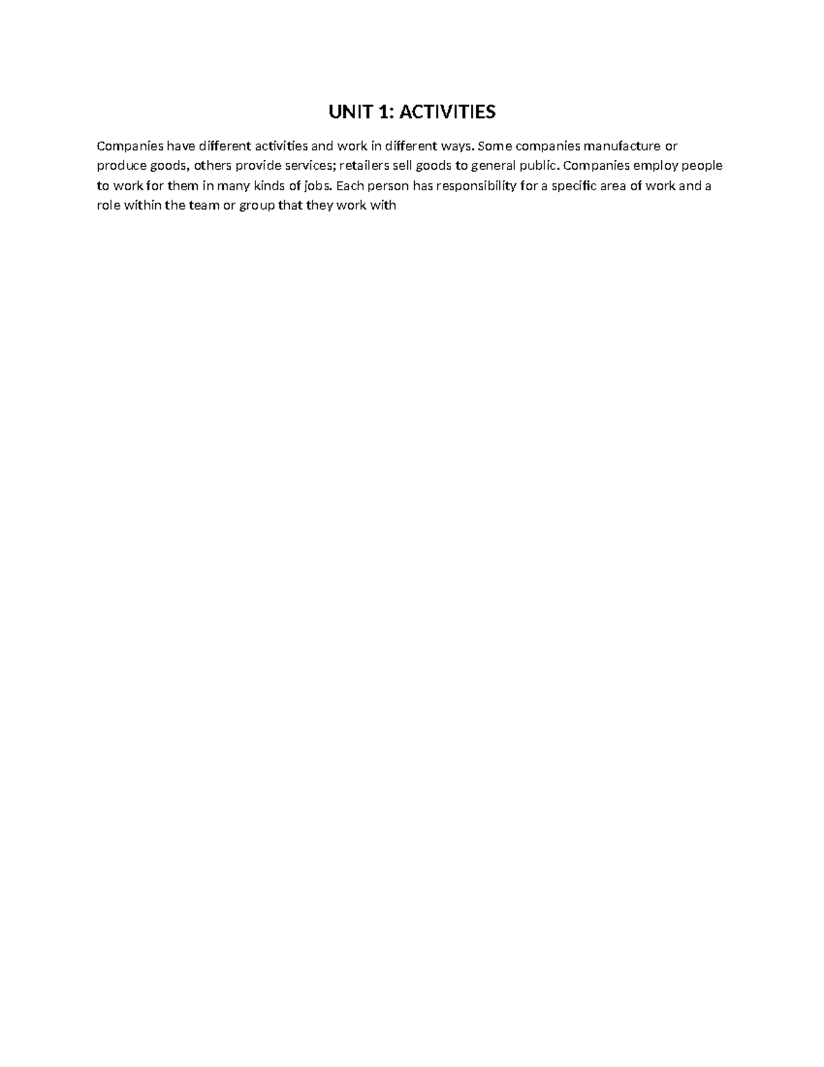 BUS 101: Unit Summaries on Business Activities, Data, and Success - Studocu