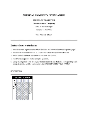 CS3210 - Final Exam Questions on Parallel Computing (2019) - Studocu