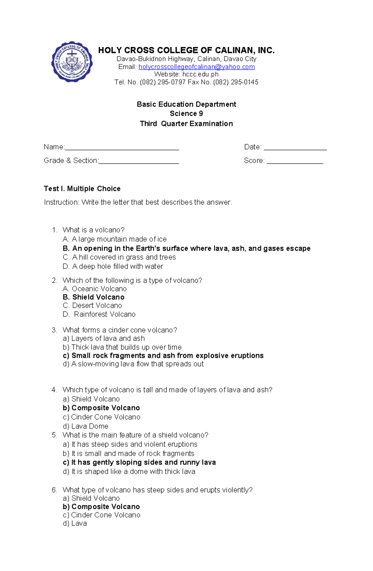 Science 9 TQ Final Exam: Volcanoes, Climate, and Constellations - Studocu