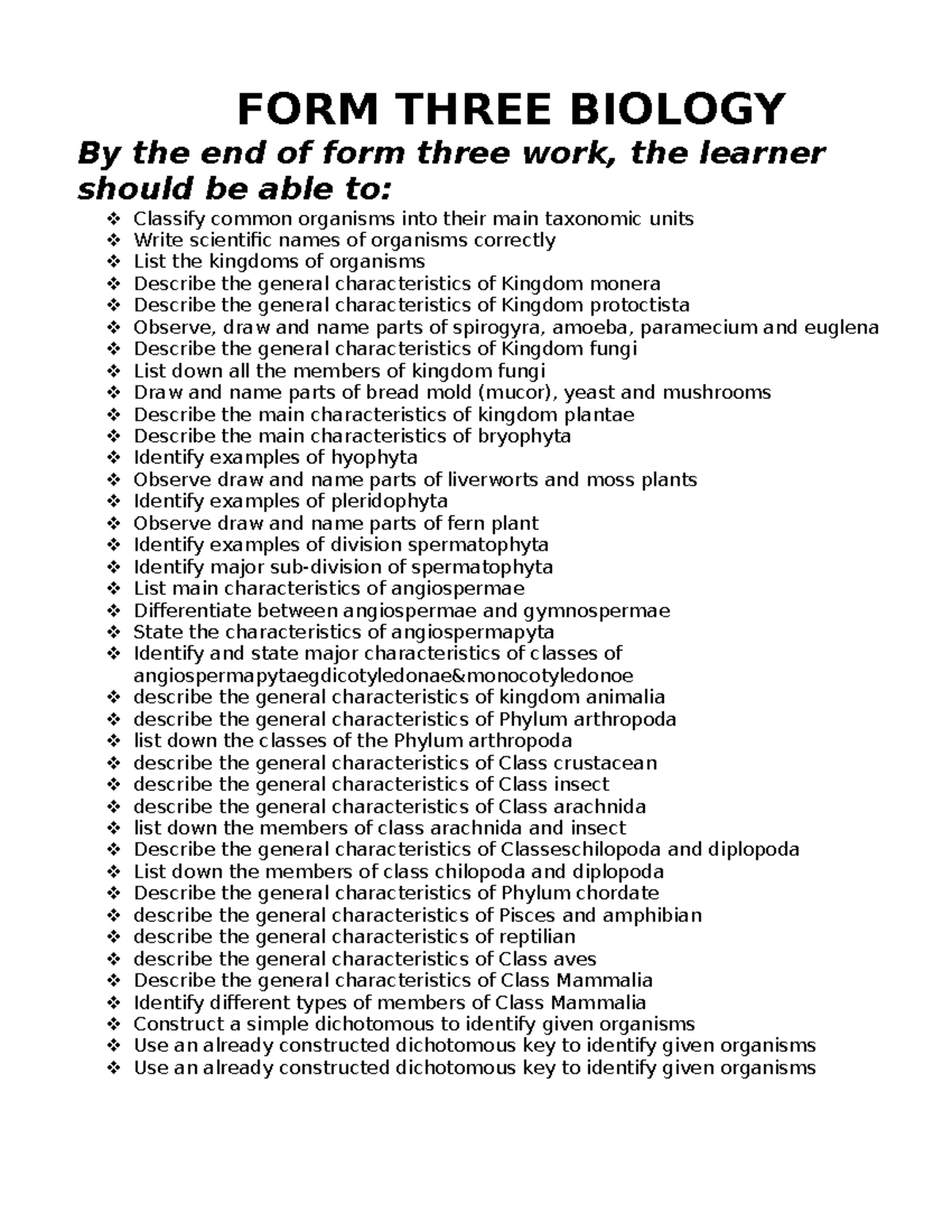 FORM-3 Biology Study Guide: Organism Classification & Ecology - Studocu