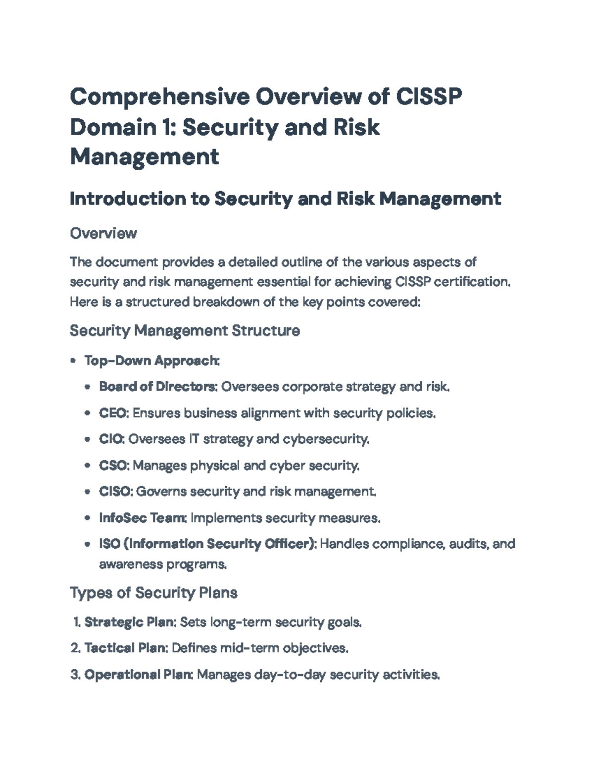 CISSP-Domain 1: Overview of Security & Risk Management Elements - Studocu