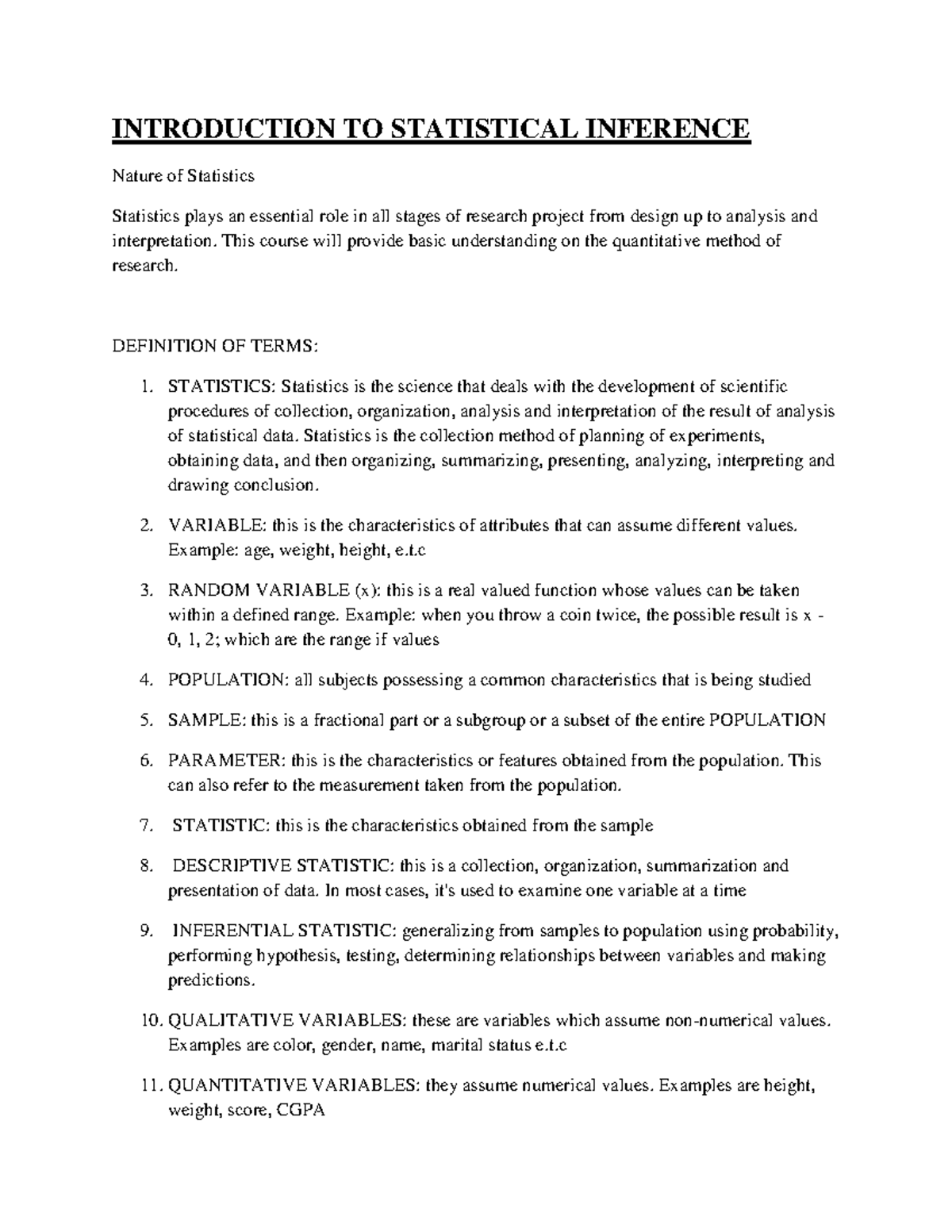 Statistical Inference Overview: Key Concepts and Definitions (STA-131 ...