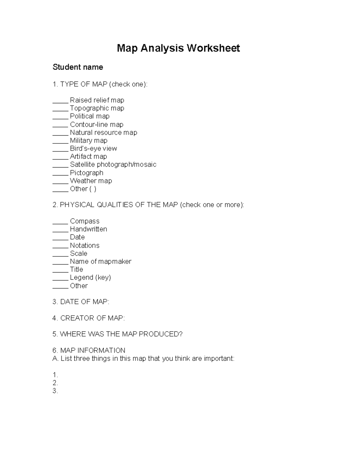 Map Analysis Worksheet BBK: Understanding Map Types and Qualities - Studocu
