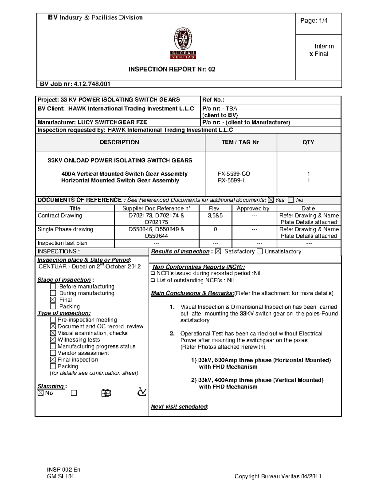 BV Industry Facilities Division: Interim & Final Inspection Report on ...